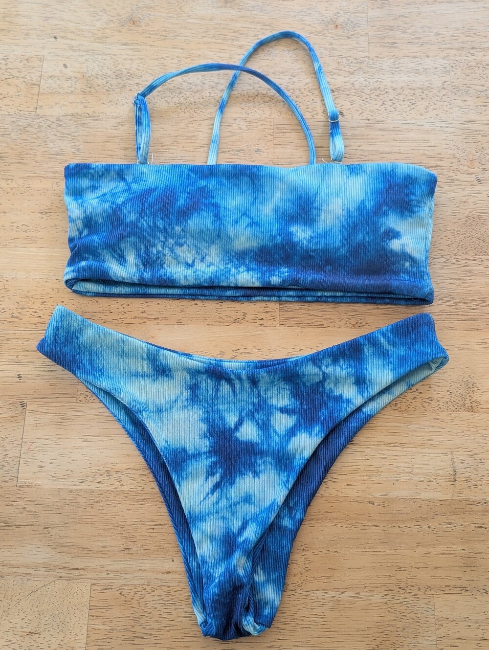 Zaful Blue Tie-Dye Ribbed Bikini Set Size Small